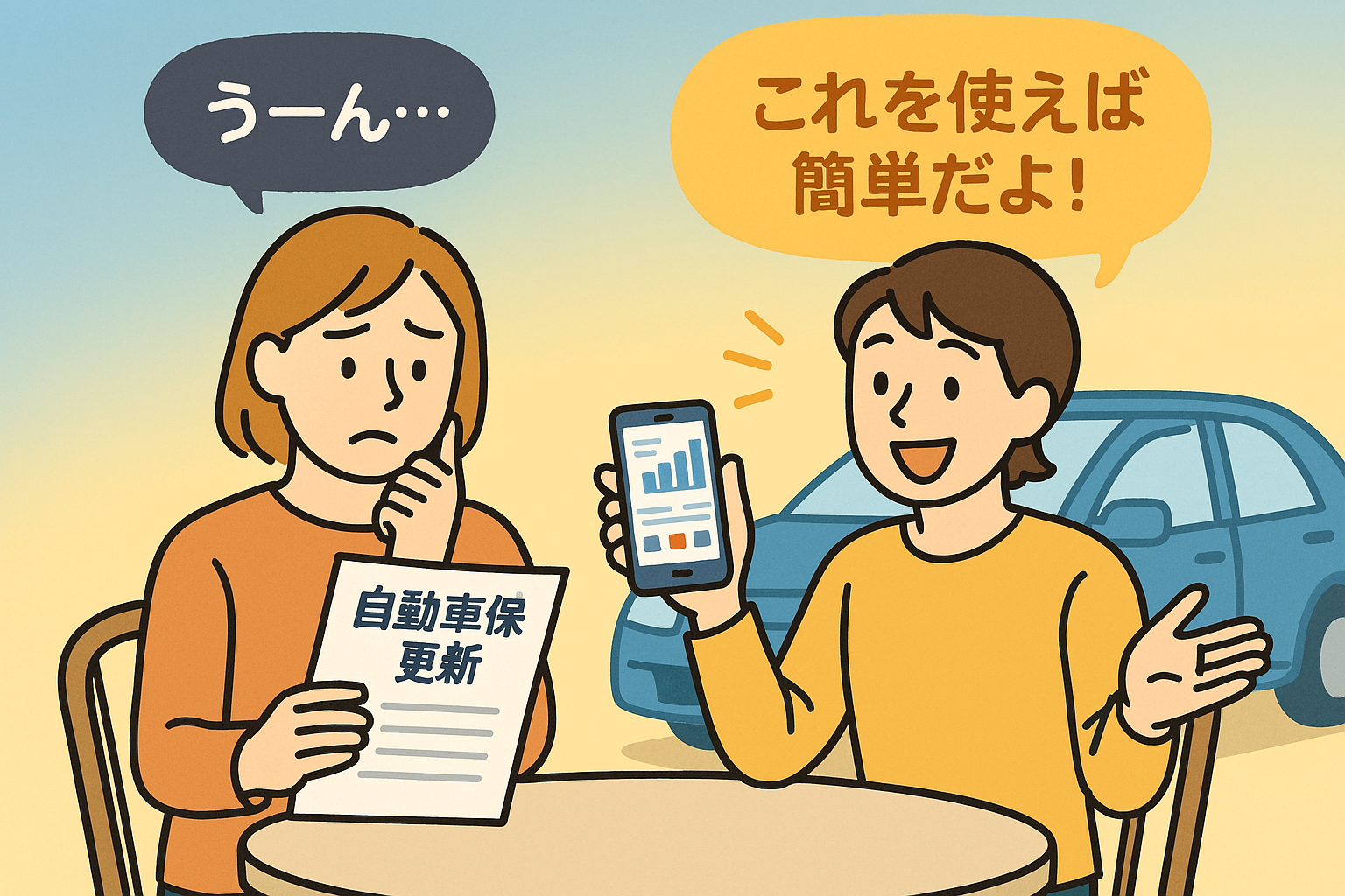 自動車保険 見直し 友人, インズウェブ 口コミ, 保険料 節約 会話