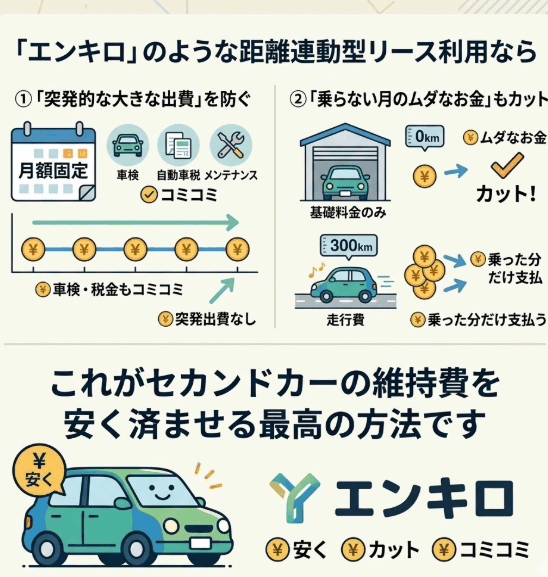 月額固定とエンキロの距離連動型リースの違いを図解した仕組み