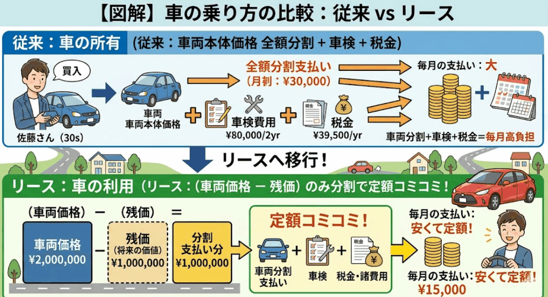 ネット申し込みから書類確認、審査、自宅への納車までをステップバイステップで分かりやすく図解したカーリースの流れ